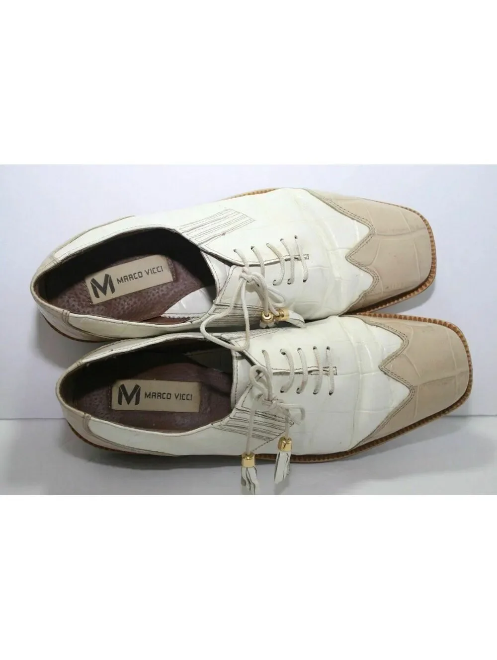 Vintage Marco Vicci Newhall Mens Size 9.5 White Dress Shoes Animal Leather